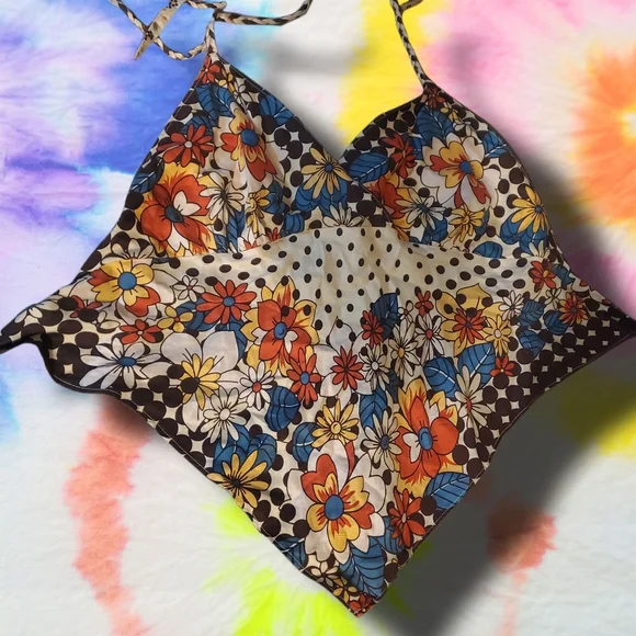 VINTAGE Handmade Hankerchief Open Back Crop Top S - Picture 5 of 5